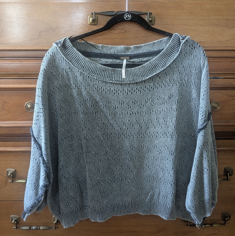FP ✨ Gray Pointelle Knit Sweater